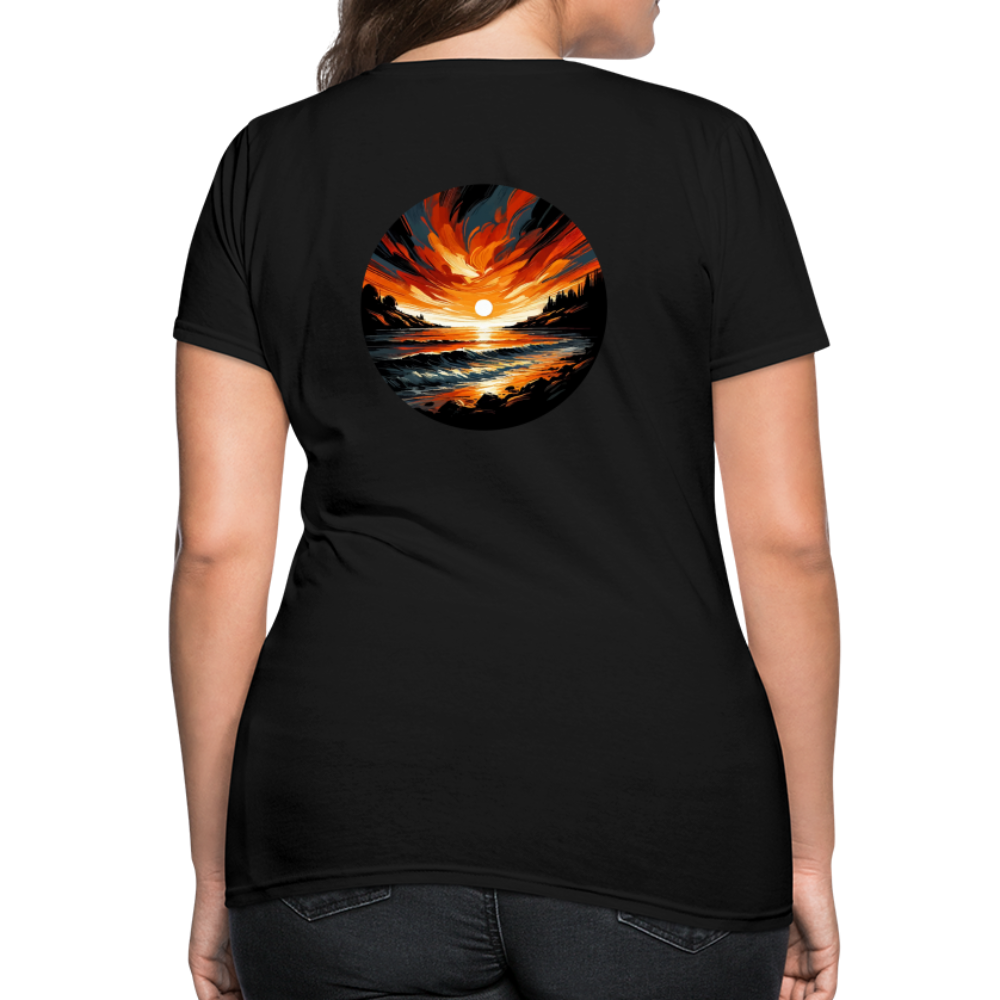 Women's Beach Sunset Graphic T-Shirt with Logo - black