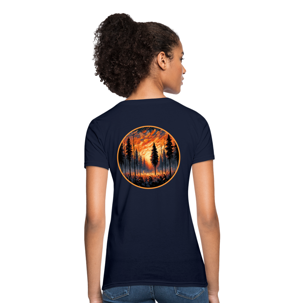 Women's Orange Forest Sunset T-Shirt with Logo - navy