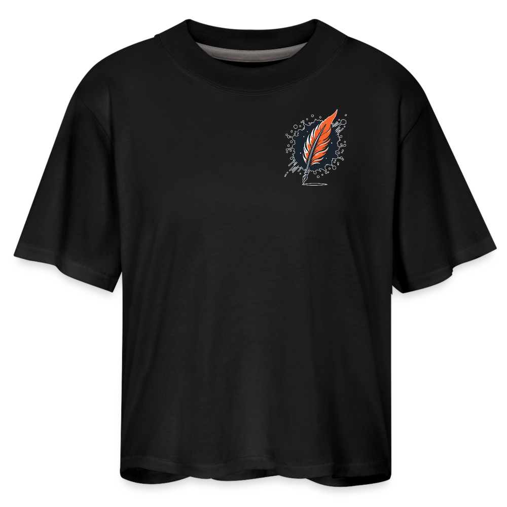 Women's Brushed Orange and Black Mountain Range Graphic Boxy Tee with Logo - black