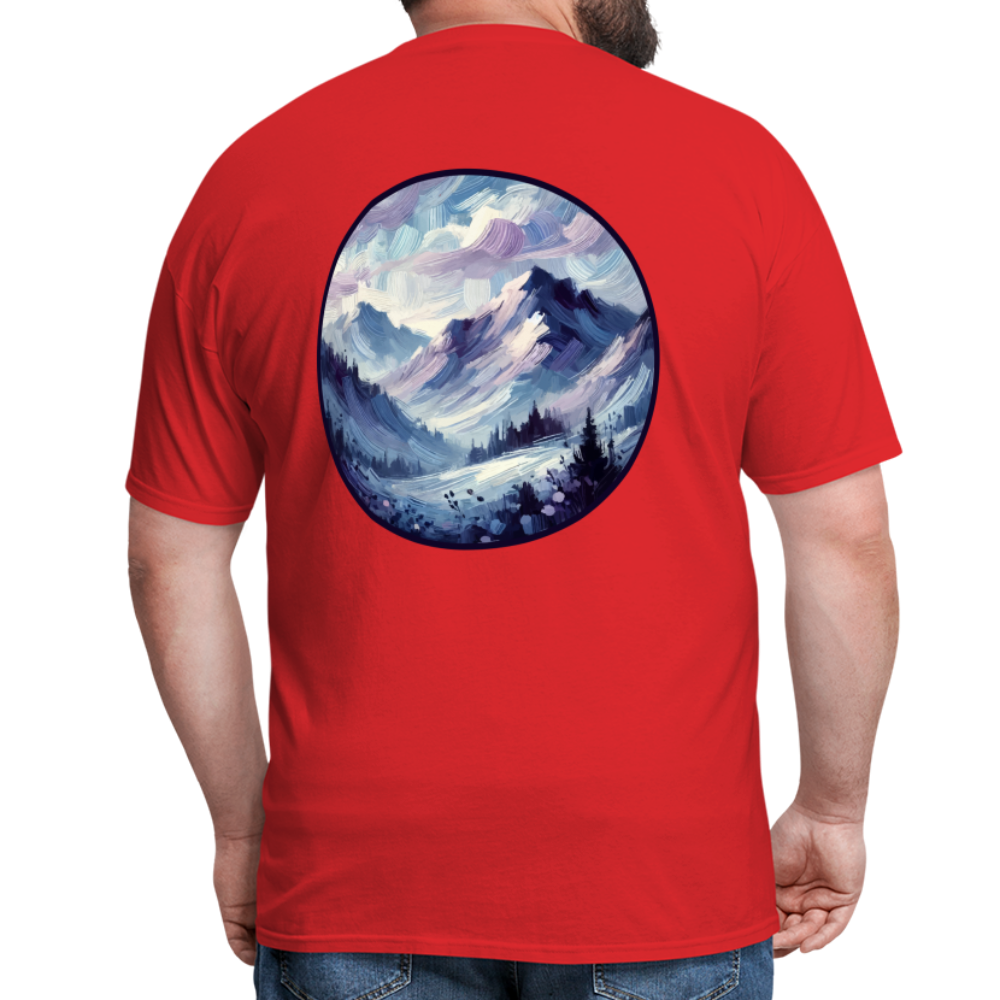 Lavender Blue Mountain Range Unisex Classic T-Shirt with Logo - red