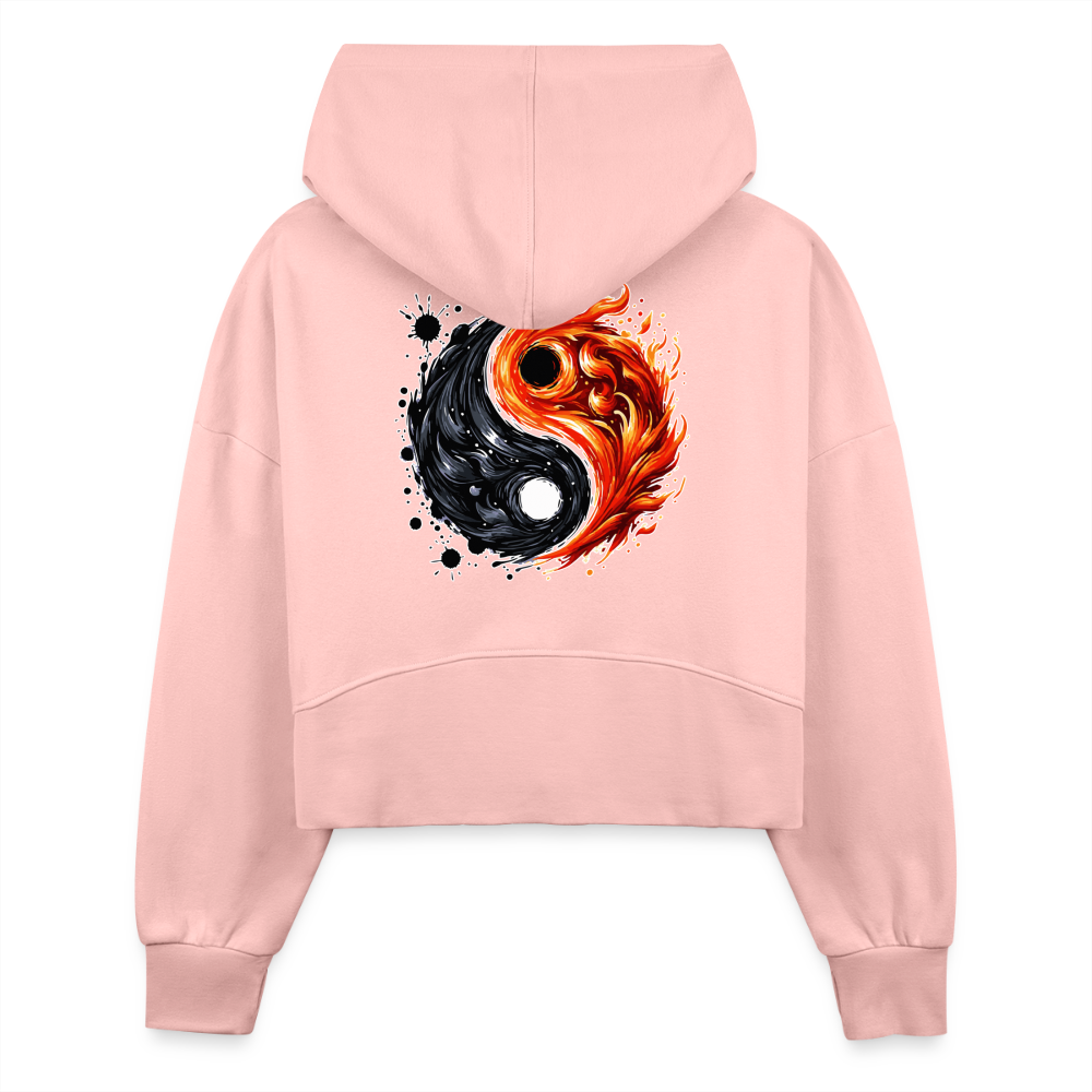 Women's Official Ink and Ember  Yin and Yang Half Zip Cropped Hoodie with Logo - light pink