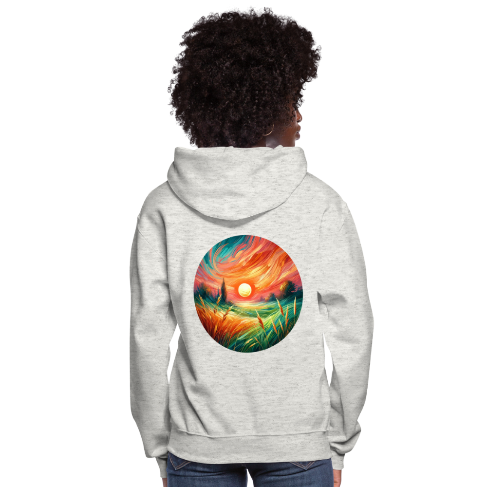 Women's Pink Wheat Field Graphic Hoodie with Logo - heather oatmeal