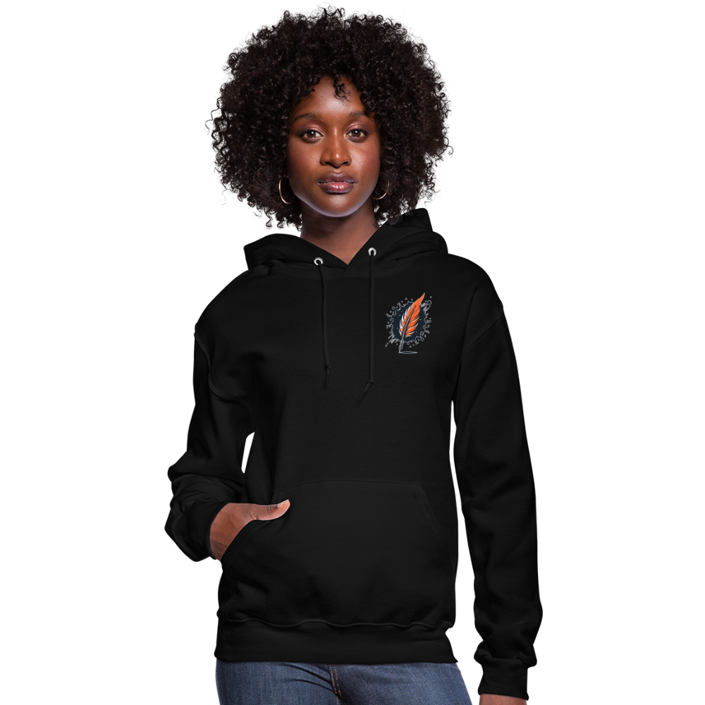 Women's Brushed Orange and Black Mountain Range Graphic Hoodie with Logo - black