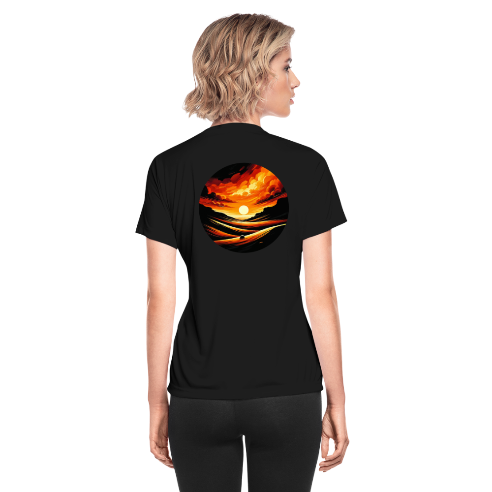 Women's Desert Sunset Graphic Moisture Wicking Performance T-Shirt with Logo - black