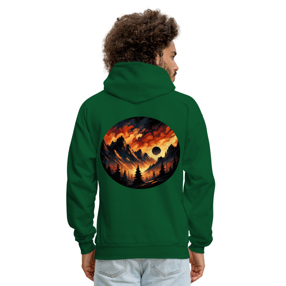 Men's Brushed Orange and Black Mountain Range Graphic Hoodie with Logo - forest green