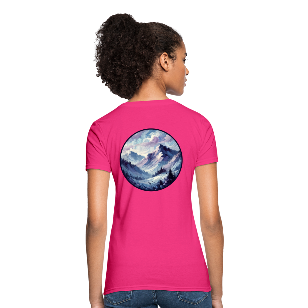 Women's Lavender Blue Mountain Range T-Shirt with Logo - fuchsia