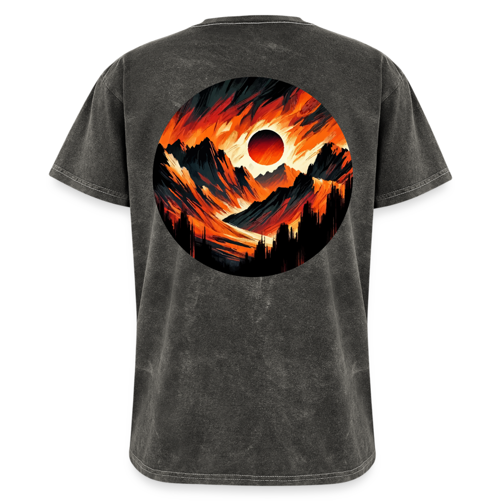 Orange and Black Mountain Range Graphic Unisex Mineral Wash T-shirt with Logo - mineral charcoal gray