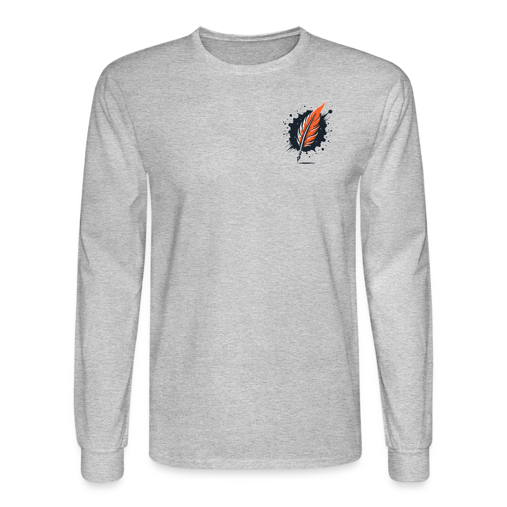 Men's Orange Swirling Mountains Graphic Long Sleeve Shirt with Logo - heather gray