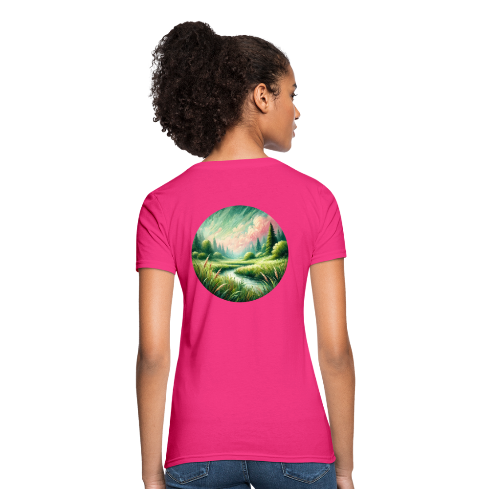 Women's Meadow Graphic T-Shirt with Logo - fuchsia