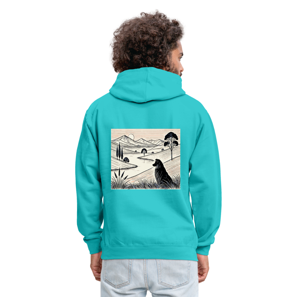 Australian Shepherd Prairie Graphic Unisex Contrast Hoodie with Logo - scuba blue/asphalt