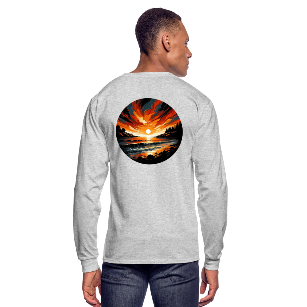 Men's Beach Sunset Graphic Long Sleeve Shirt with Logo - heather gray