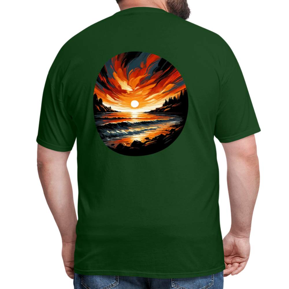 Beach Sunset Graphic Unisex Classic T-Shirt with Logo - forest green