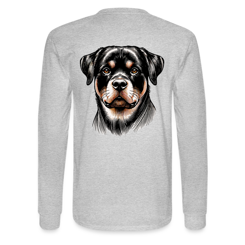 Men's Fine Line Rottweiler Graphic Long Sleeve Shirt with Logo - heather gray