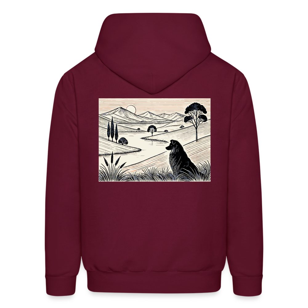 Men's Australian Shepherd Prairie Graphic Hoodie with Logo - burgundy