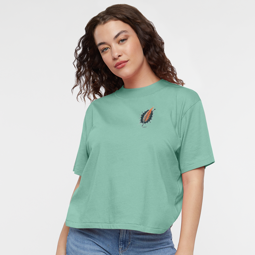 Women's Orange and Black Mountain Range Graphic Boxy Tee with Logo - saltwater