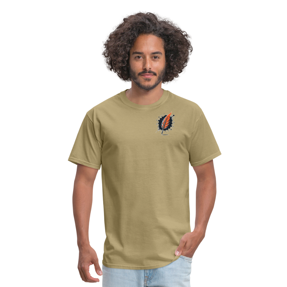 Orange and Black Mountain Range Unisex Classic T-Shirt with Logo - khaki