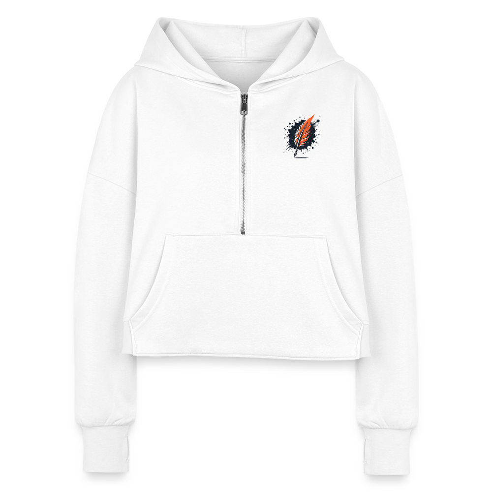 Women's Plain Half Zip Cropped Hoodie with Logo - white