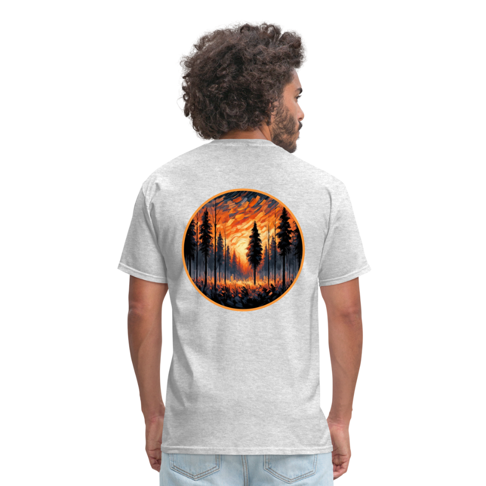 Orange Forest Sunset Unisex Classic T-Shirt with Logo - heather gray