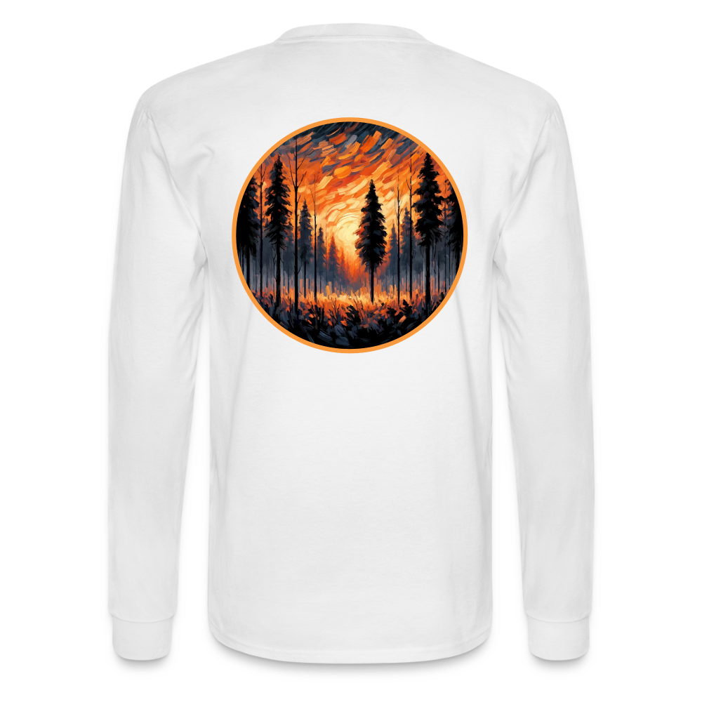 Men's Orange Forest Sunset Graphic Long Sleeve Shirt with Logo - white