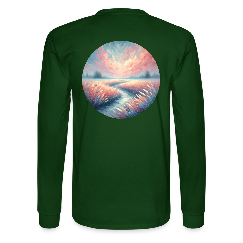 Men's River Meadow Graphic Long Sleeve Shirt with Logo - forest green