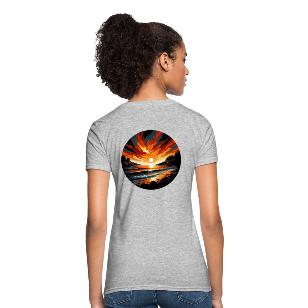 Women's Beach Sunset Graphic T-Shirt with Logo - heather gray