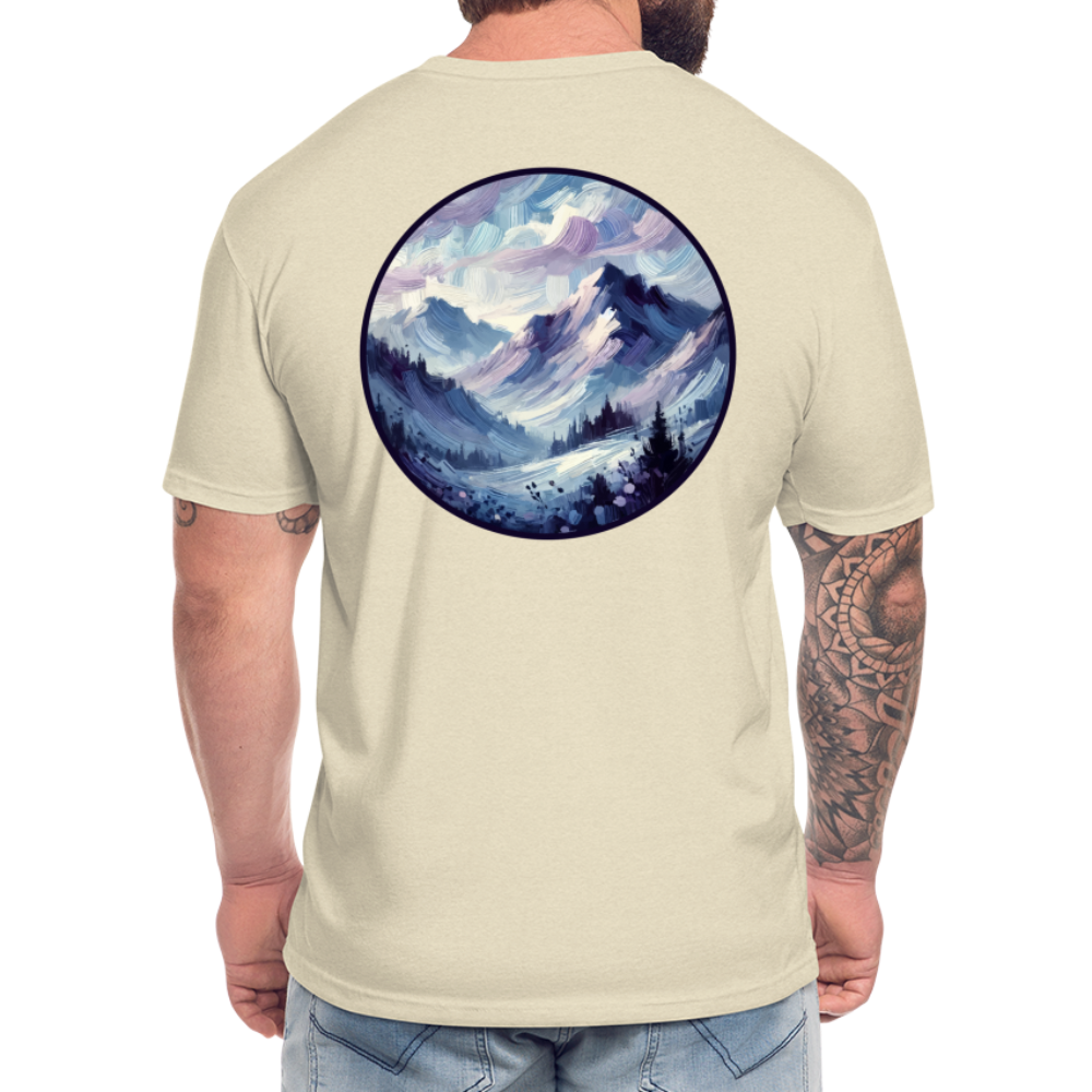 Lavender Blue Mountain Range Graphic Unisex Fitted Cotton/Poly T-Shirt with Logo - heather cream