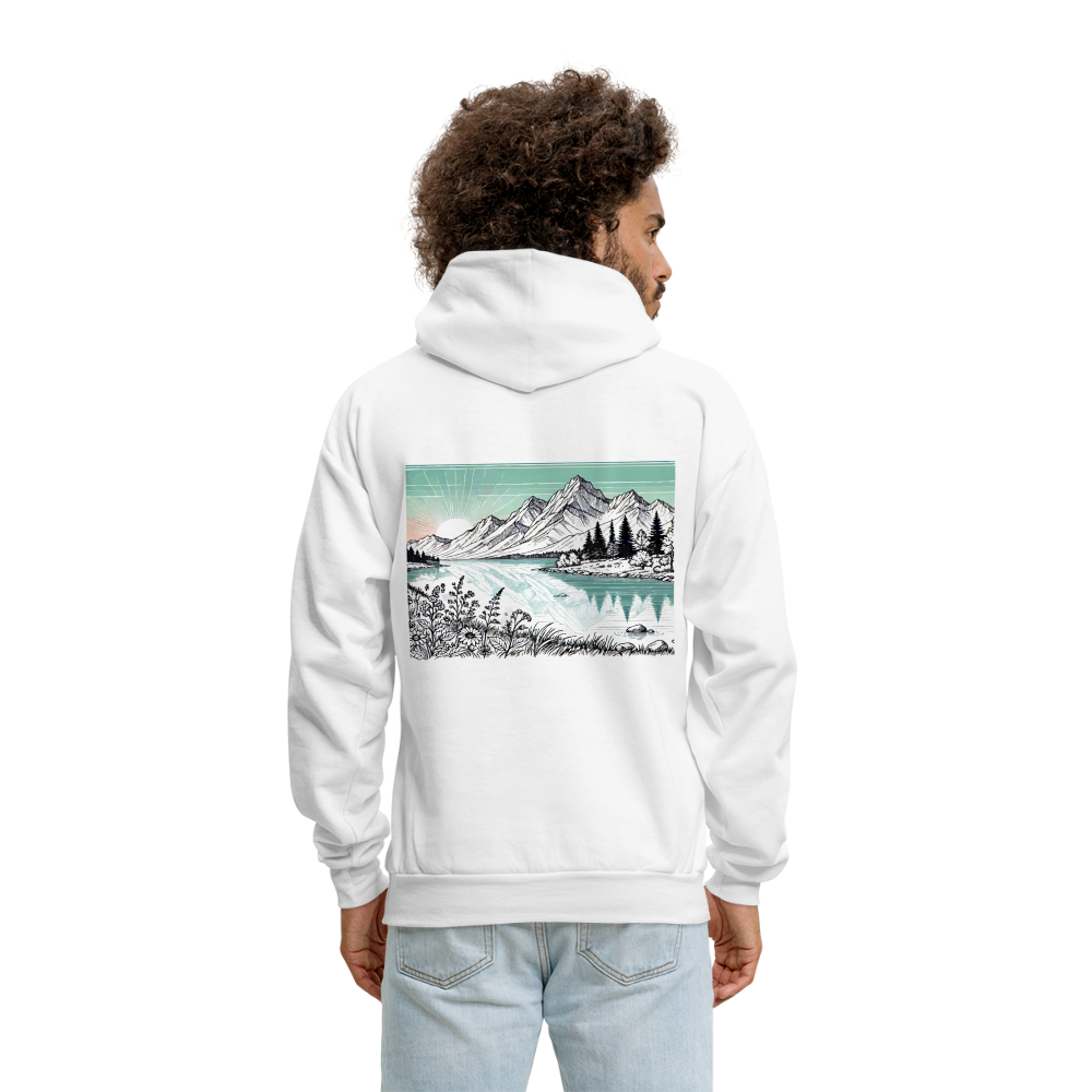 Men's Colored Mountain Lake Landscape Graphic Hoodie with Logo - white