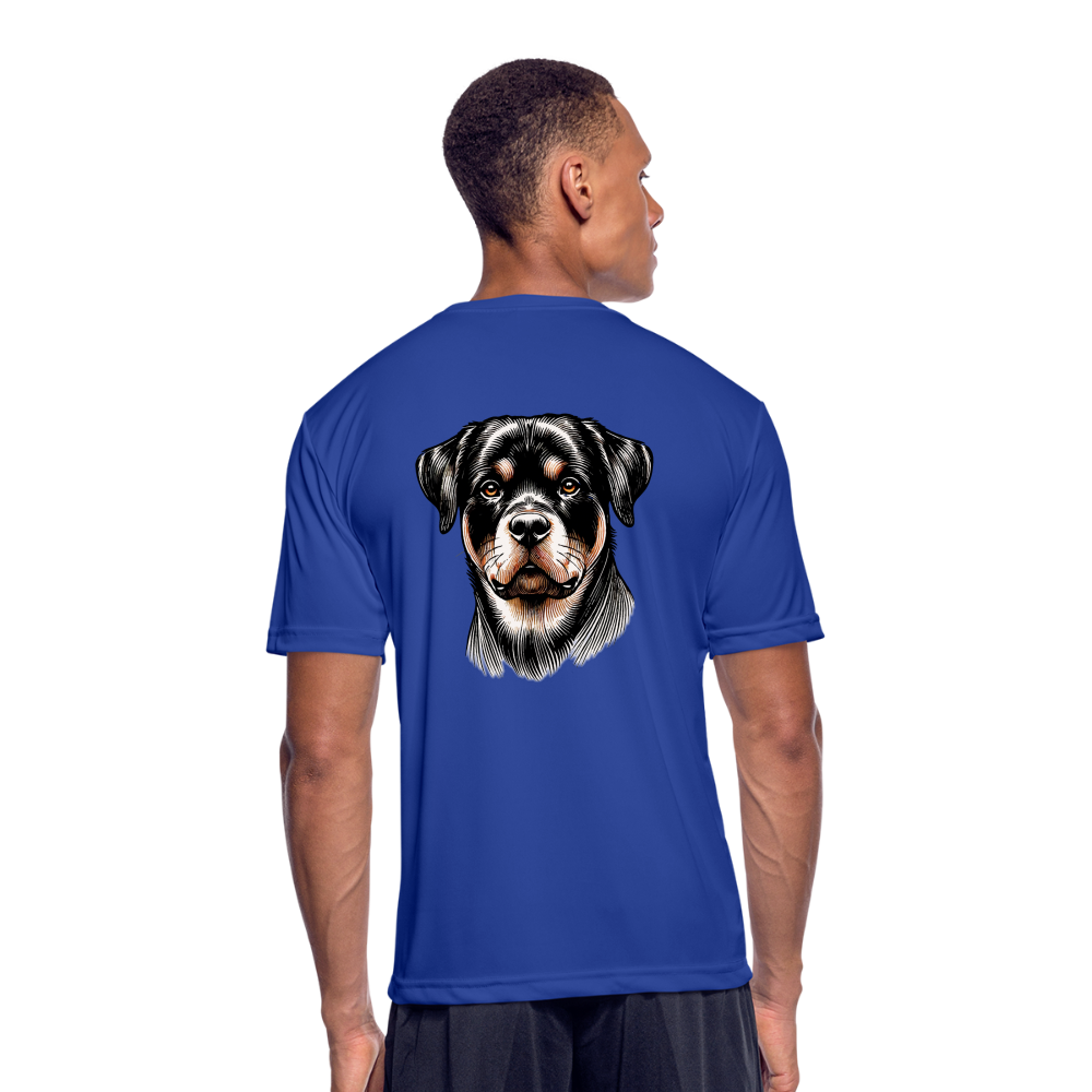 Men’s Fine Line Rottweiler Graphic Moisture Wicking Performance T-Shirt with Logo - royal blue