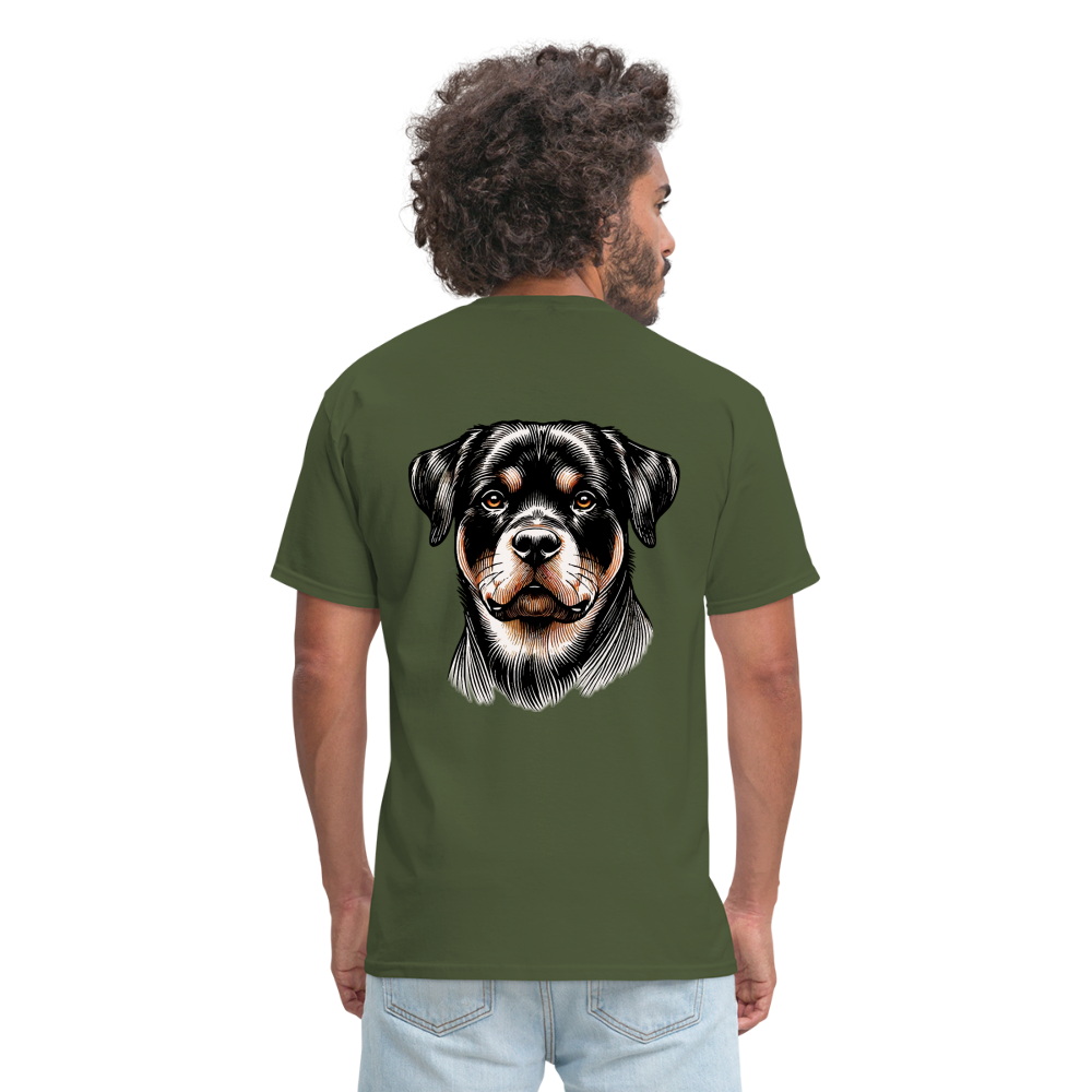 Fine Line Rottweiler Graphic Unisex Classic T-Shirt with Logo - military green