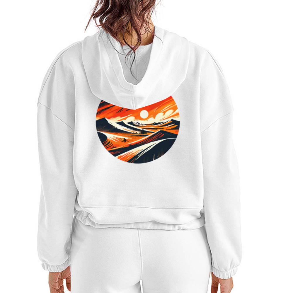 Women’s Desert Dunes Graphic Cropped Hoodie with Logo - white