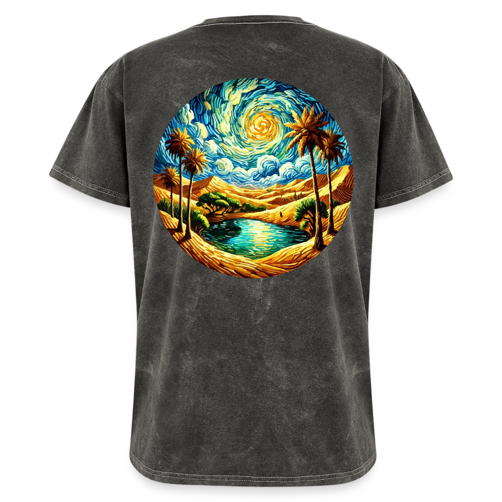 Desert Oasis Graphic Unisex Mineral Wash T-shirt with Logo - mineral charcoal gray