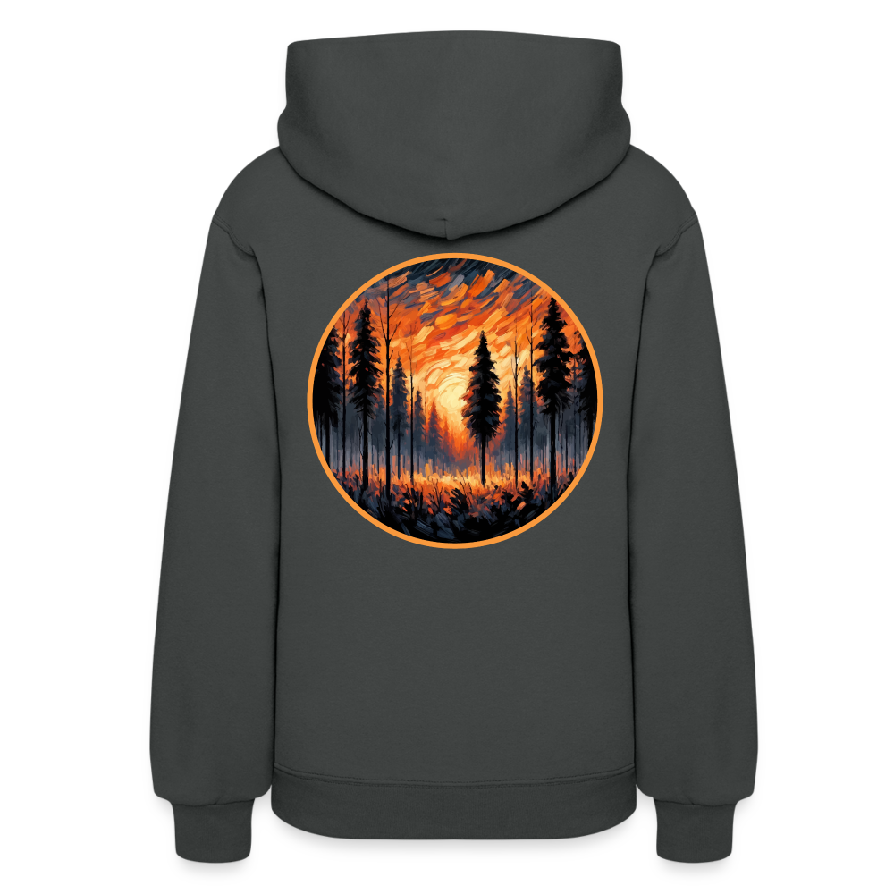 Women's Orange Forest Sunset Graphic Hoodie with Logo - asphalt