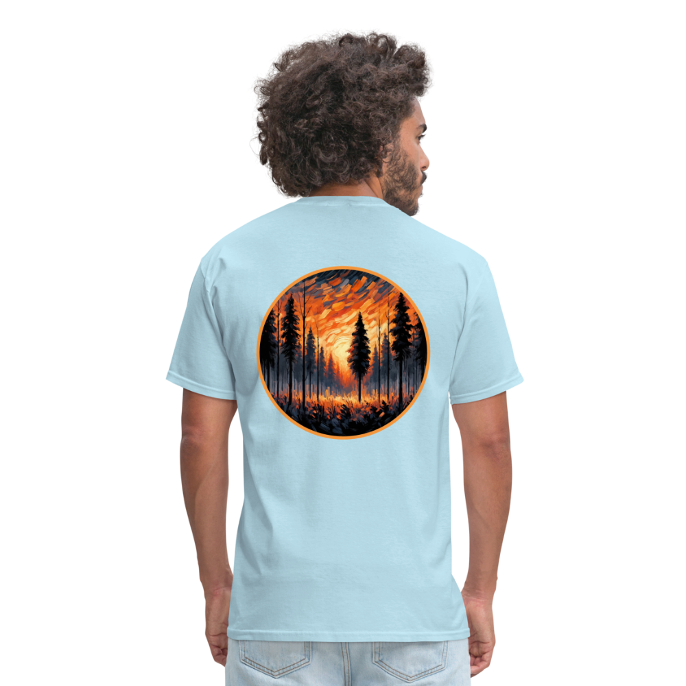 Orange Forest Sunset Unisex Classic T-Shirt with Logo - powder blue