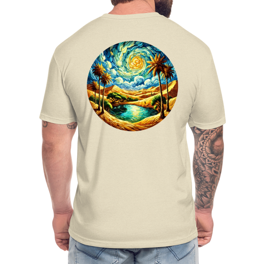 Desert Oasis Graphic Unisex Fitted Cotton/Poly T-Shirt with Logo - heather cream