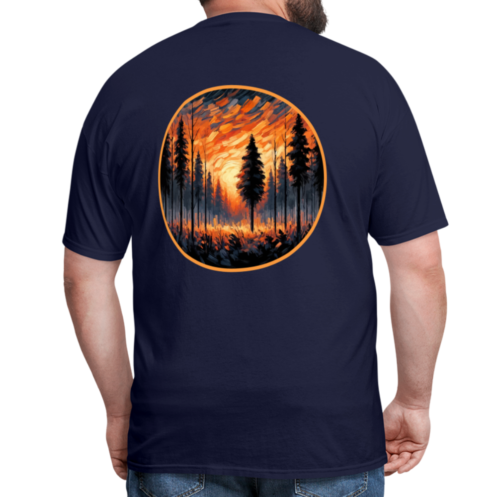 Orange Forest Sunset Unisex Classic T-Shirt with Logo - navy