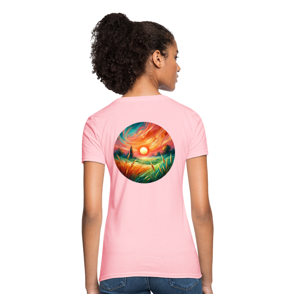 Women's Pink Wheat Field Graphic T-Shirt with Logo - pink