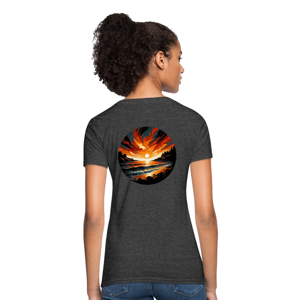 Women's Beach Sunset Graphic T-Shirt with Logo - heather black