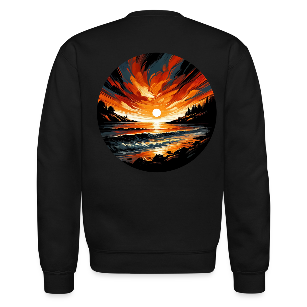 Beach Sunset Graphic Crewneck Sweatshirt with Logo - black