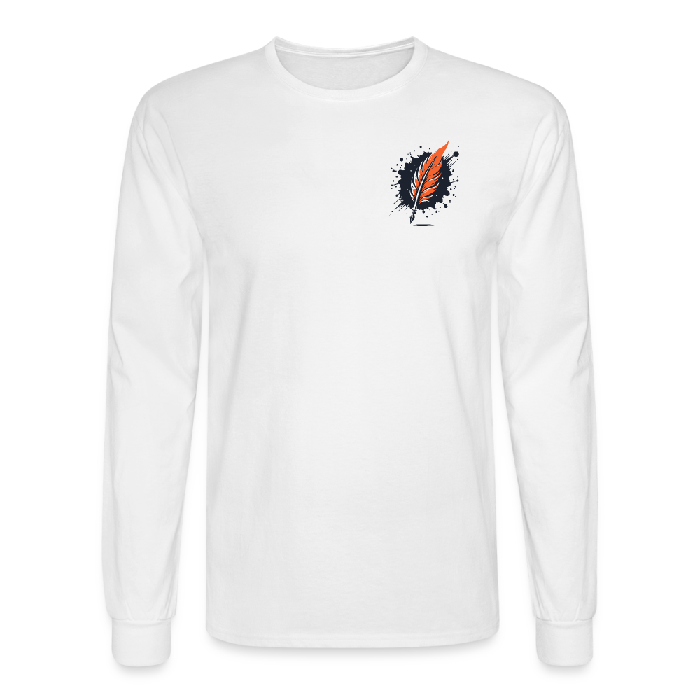 Men's Orange Swirling Mountains Graphic Long Sleeve Shirt with Logo - white