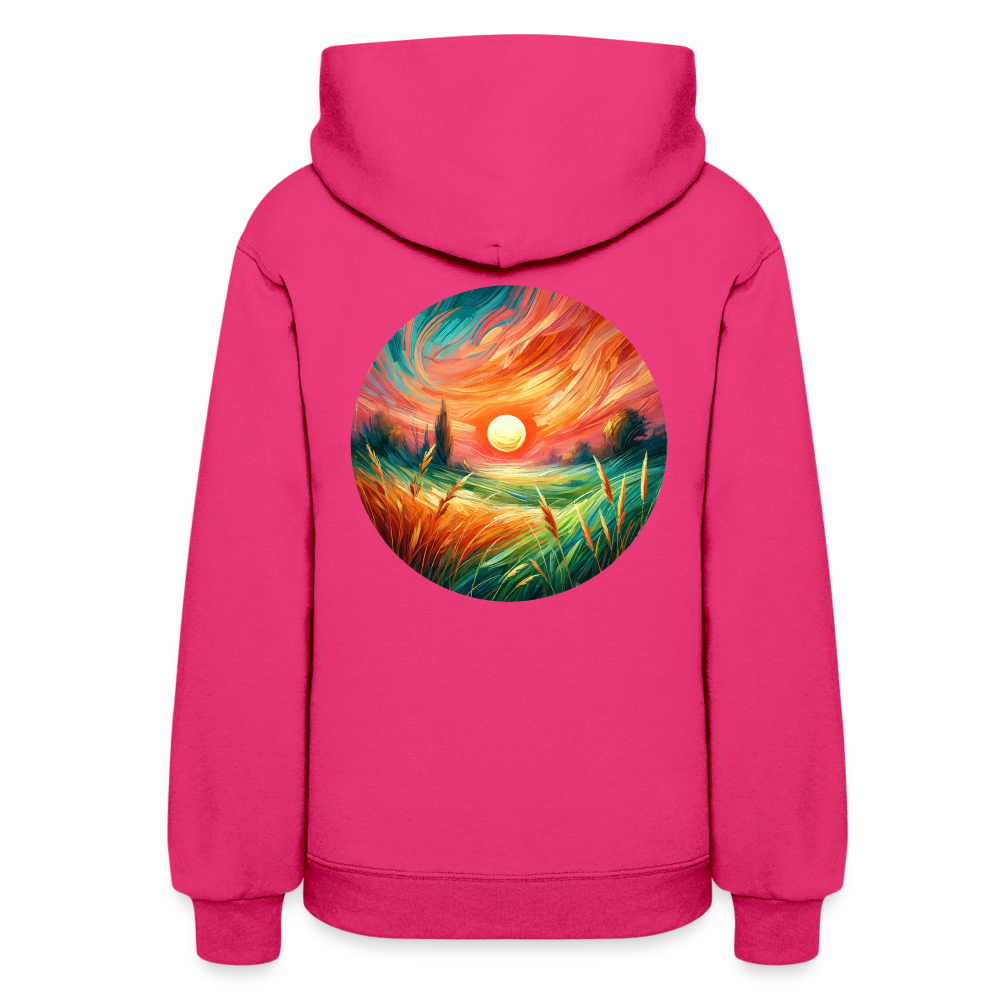 Women's Pink Wheat Field Graphic Hoodie with Logo - fuchsia