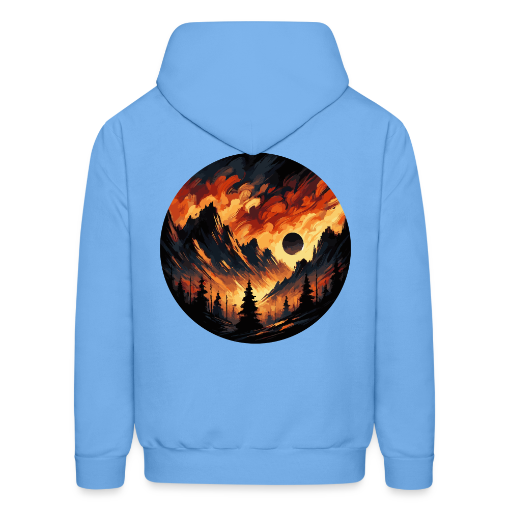 Men's Brushed Orange and Black Mountain Range Graphic Hoodie with Logo - carolina blue