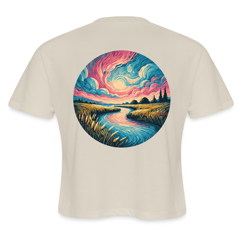 Women's River Pink and Blue Sky Graphic Cropped T-Shirt with Logo - dust