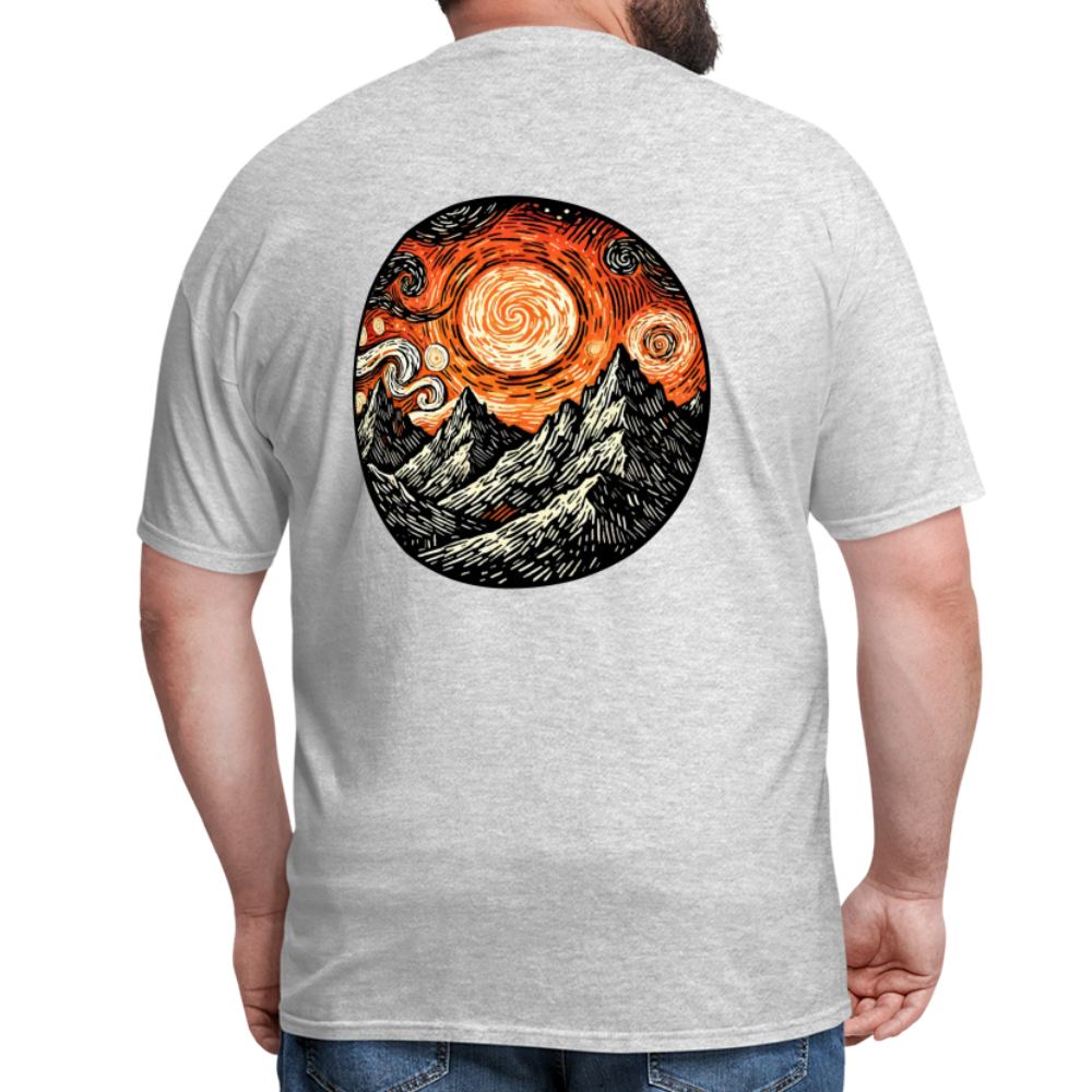 Orange Swirling Mountains Graphic Unisex Classic T-Shirt with Logo - heather gray