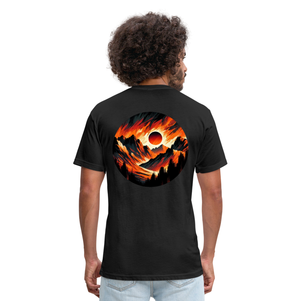 Orange and Black Mountain Range Graphic Unisex Fitted Cotton/Poly T-Shirt with Logo - black