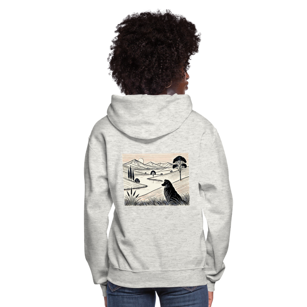 Women's Australian Shepherd Prairie Graphic Hoodie with Logo - heather oatmeal