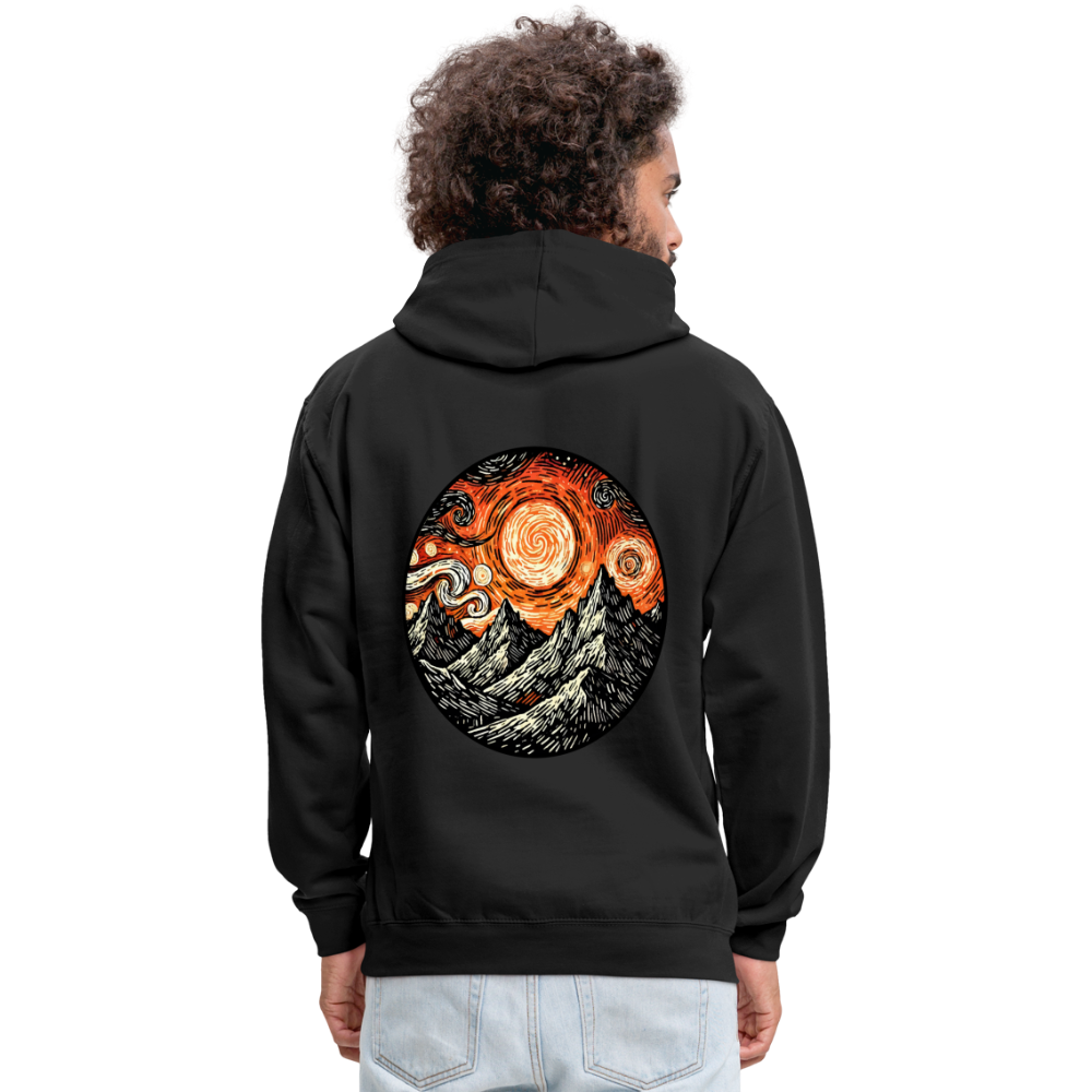 Orange Swirling Mountains Graphic Unisex Contrast Hoodie with Logo - black/asphalt