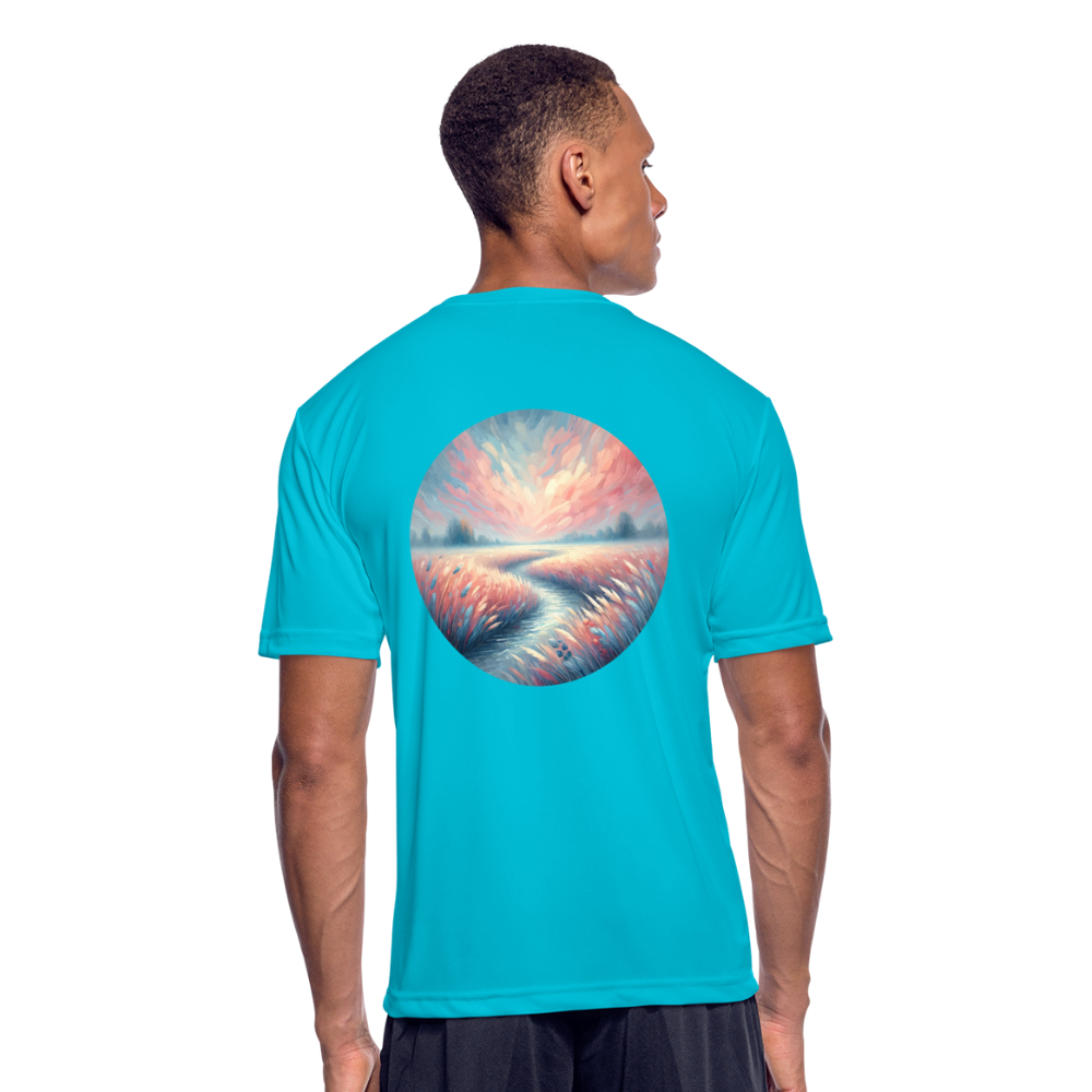 Men’s River Meadow Graphic Moisture Wicking Performance T-Shirt with Logo - turquoise