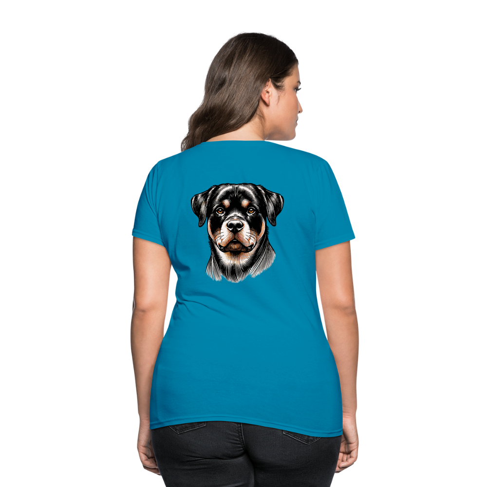 Fine Line Rottweiler Graphic Women's T-Shirt with Logo - turquoise