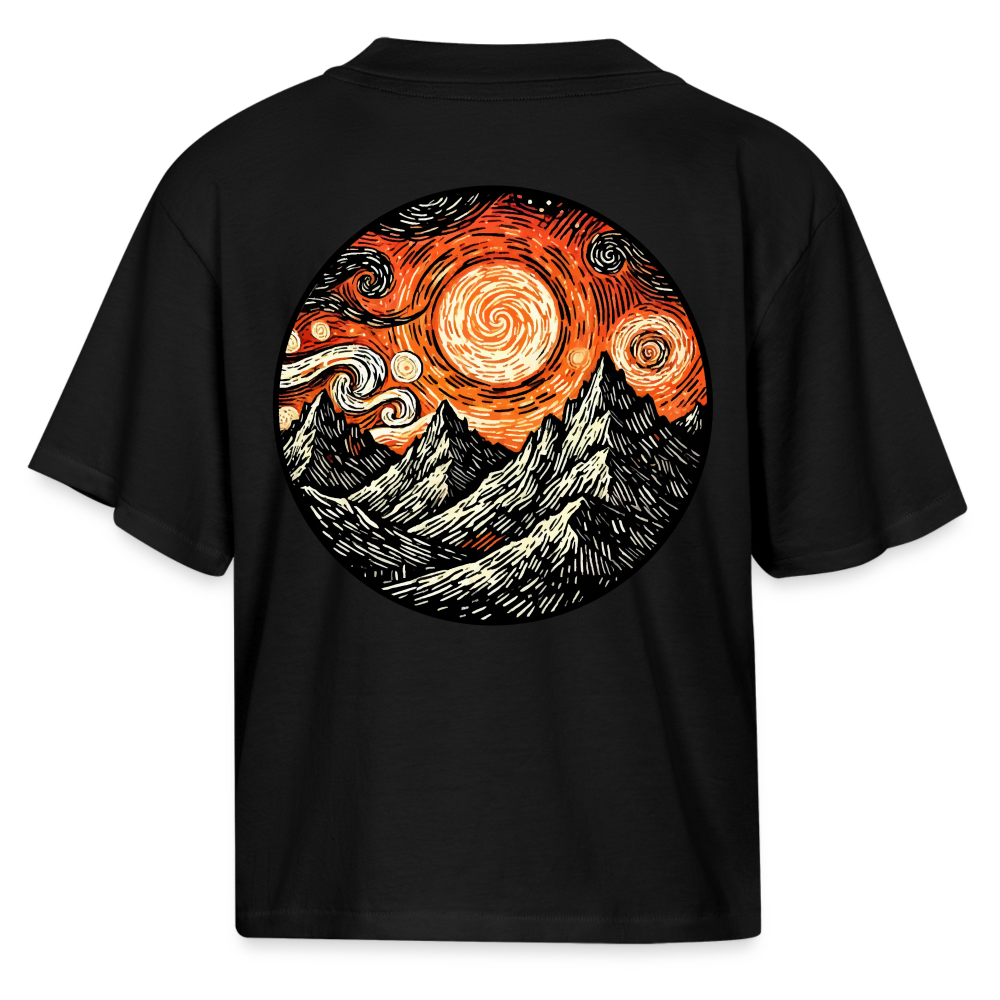 Women's Orange Swirling Mountains Graphic Boxy Tee with Logo - black