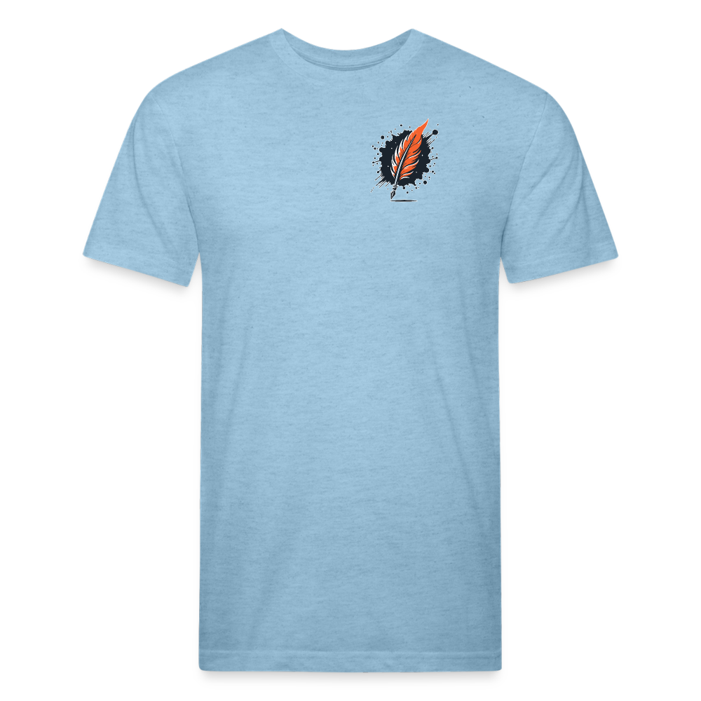 Orange and Black Mountain Range Graphic Unisex Fitted Cotton/Poly T-Shirt with Logo - heather blue